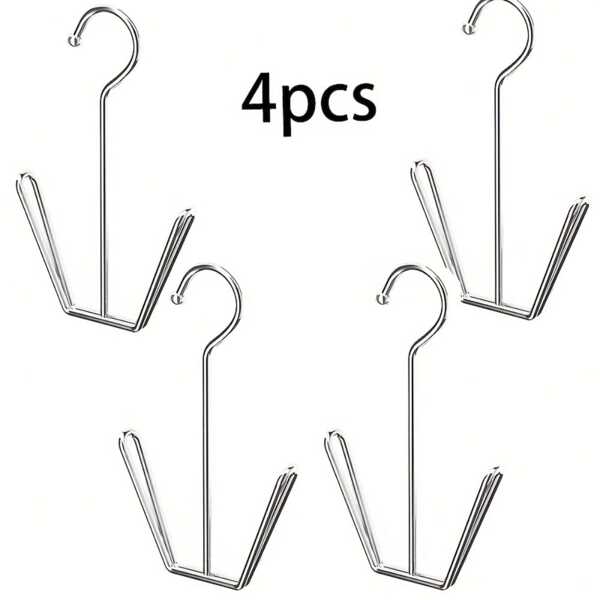4pcs Metal Shoe Hanger Organizer, Stainless Steel Space-Saving Rack With Hook, Durable Unfinished Metal Construction, Easy To Assemble, Freestanding, With Closet Storage For Home And Laundry Accessory