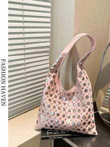 Handmade Retro-Style Woven Beach Shoulder Bag - Pink - View 3