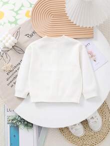 女婴花卉刺绣针织开衫 - 白色 - 查看 6