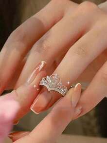 2pcs Luxury Crown Princess Simulated Ring Set, Couple Rings Wedding Party Or Daily Wear, Valentine's Day,Mom,Mother,Mother's Day, - 金子 - 查看 5