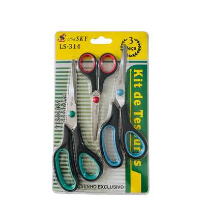 Kit Com 03 Unidades De Tesouras Artesanato Costura Escolar Escritório (03-TESOURAS)