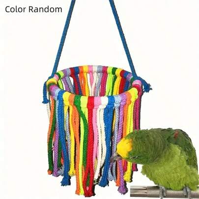 1 pièce Jouet à mâcher et balançoire en corde colorée pour perroquet - Décoration de cage à oiseaux, avec un design rayé vibrant, tissu durable pour promouvoir la santé du bec et la stimulation mentale, jouet pour oiseau