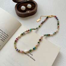 1pc Summer Vintage Fashion Boho Jewelry Colorful Natural Crystal Stone Beaded Necklace For Women