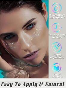 6pcs Glitter Freckle Heart Shaped Temporary Tattoo Stickers, Waterproof Temporary Tattoos With Shiny Star Heart Dot Patterns, Suitable For Adults, Can Be Used For Parties, Festivals, Daily Makeup, Etc.