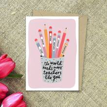 Rosa Stiftbecher Lehrer Danke Karte mit Umschlag, Lehrer Geschenkkarte, Danke Karte, Geschenk für Lehrer, süße Lehrerkarte, Geburtstagskarte
