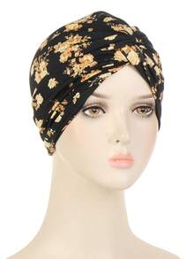 1pc Floral Print Beanie Hat For Women, Elastic Polyester Turban Cap With Twist Design, Fashionable Hair Protection Headwear For All Seasons, Travel & Daily Wear, Daily Wear Cap | Floral Print Hat | Polyester Cap - Multicolor - View 19
