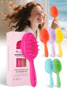 Cepillo desenredante de color caramelo en 1/2 piezas - Cepillo desenredante y cepillo de champú de mango largo con cerdas suaves de silicona para un masaje relajante del cabelludo, perfecto para uso diario en cabello húmedo o seco, adecuado para todo tipo de cabello incluyendo rizado y grueso