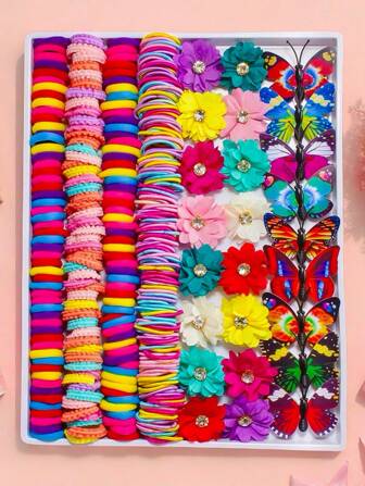 10/12/20/24/36/40/231pcs/Set Vibrant Multicolor Hair Accessory Set, Includes Hair Ties, Rhinestone Flower Hair Clips, Faux Butterfly Hair Clips - Suitable For Girls And Women, For Daily Wear And Parties, School Stuff, College, Gifts, Hair Accessories, Hair Bands