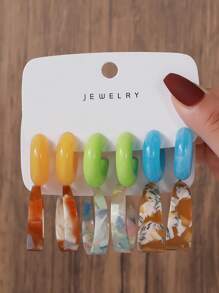 6 pièces/12 pièces/18 pièces/36 pièces Ensemble de boucles d'oreilles géométriques vintage en forme de C et rondes en résine acrylique, convient pour les femmes au quotidien/plage d'été/fête sur un bateau, cadeau