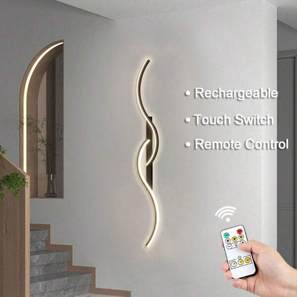 1 pieza Lámpara de pared sin cableado necesario, lámpara de pared recargable por USB LED, lámpara de pared regulable con control remoto, tres temperaturas de color, adecuada para sala de estar, dormitorio, gabinete de TV, entrada, pasillo, casa de alquiler, dormitorio, accesorios de iluminación sin perforación de agujeros, 60/80CM
