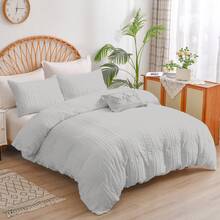 3PCS-Striped Plain Tufted Bedding Set Light Grey Boho Duvet Cover Set Double Size , Soft And Lightweight Bed Cover With Zipper Closure For Home Bedroom Decor ,Valentine's Day Gifts, Fall Decor, All Season - Light Gray Striped Plain Tufted - View 8