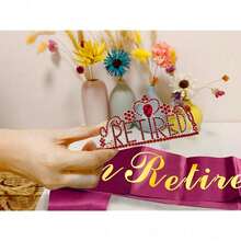 New  Retirement Party Drations Retired Tiara/Crown, Retired Sash For Women Retirement Gifts, Retirement Party Pli, Gifts, Favors (Burgundy Red) - 勃根地紅 - 查看 2