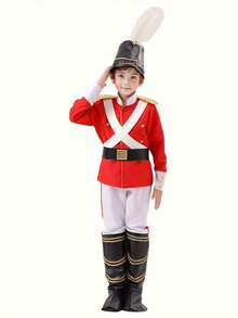 Kids Four Piece Set Of Handsome Toy Soldier Costume Suitable For School Activities Holiday Performances Wear Carnival Parties Costume