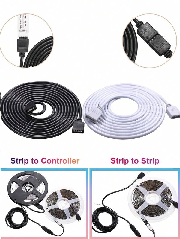 كابل إطالة LED RGB رباعي الأسلاك 0.5م - 5م (1.64 قدم - 16.4 قدم) ، مناسب لشرائط LED SMD 5050 و 3528 لتوصيل الشرائط ببعضها أو لتوصيلها بالتحكم