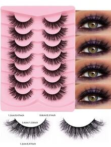 7 Pairs Fluffy Cat Eye Lashes, 6D Curly Thick Faux Mink Eyelashes, Look Like Real Soft Curly Lashes