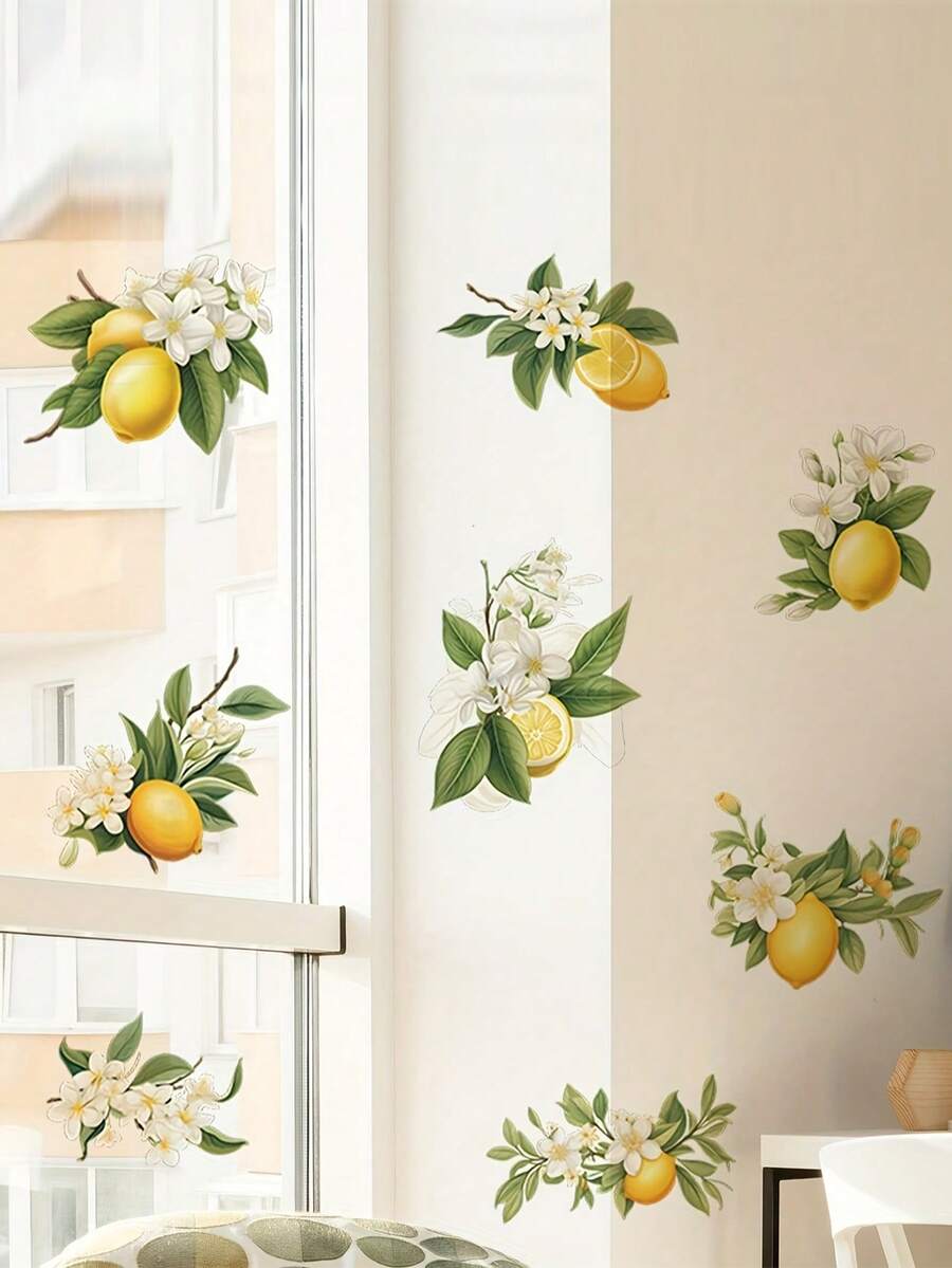 1pc, Fresh Fruit Wall Sticker, Lemon, Removable Waterproof Vinyl Sticker, Suitable For Restaurant Kitchen Living Room Background Wall Decoration, Home Decoration - Yellow - View 1