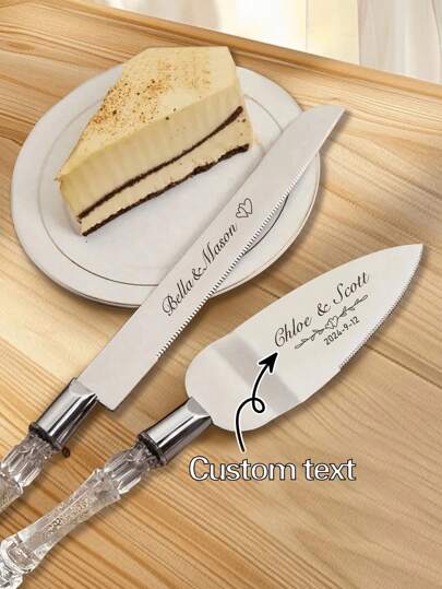 Conjunto de corte de bolo com 2 peças de texto personalizado e cabo de para casamento, faca de bolo de aço inoxidável personalizada com nome gravado, conjunto de faca e garfo para bolo de casamento, conjunto de corte de bolo para casamento, multifuncional, uso diário, presente de aniversário