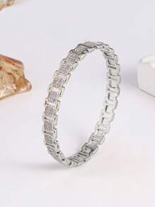 1 Conjunto Pulseira de Corrente de Relógio Premium de Zircônia, Conjunto de Pulseira e Anel Versátil de Moda, Adequado para Homens e Mulheres, Uso Diário