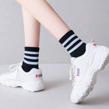5/10 Pairs Of Women's Spring And Summer Thin Three-Bar Two-Bar Socks, Women's Socks, College Style, Casual Men's And Women's Couples, Socks, Men's Socks.