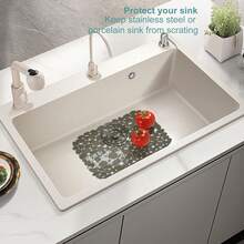 1PC/2PCS Kitchen Sink Protector, Sink Mat Anti Slip, Quick Drain, Home Kitchen Accessories Sink Mat, Stone Pattern, Clear Black, Black, Clear, Non-Slip Kitchen Mats For Sink Side, Natural And Hygienic Kitchen Essential For Home And Kitchen Room Decor, Part Of Your Cozy Fall& Winter Styles And Christmas Decorations - 40x30cm - View 4