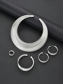 5pcs Set Exaggerated Minimalist Multi-Layer Hoop Earrings,Necklace,Bracelet Jewelry Set For Women, Suitable For Date, Holiday, Daily Wear, Gift