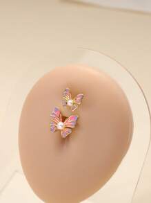 1pc Surgical Steel Butterfly Navel Piercing Jewelry, Belly Button Ring,Suitable For Women, Girls, Holiday Party Gift