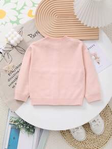 女婴针织花卉刺绣圆领开衫 - 粉色 - 查看 6