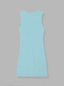 FOR BEAUTY 女士针织无袖连衣裙，纯色设计，简约优雅度假风，性感V领短款连衣裙，新年装扮 - 粉紅藍 - 查看 9