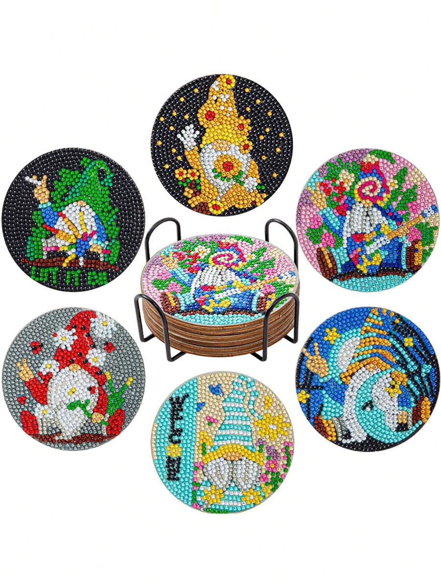 New Diamond Painting Coasters Round Full Drill Heat Insulation Mat Animal Shaped Table Mat DIY Asymmetrical Coasters With Holder
