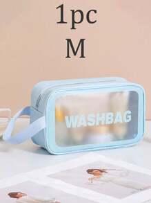 1 pièce Sac de toilette imperméable en PVC, sac de maquillage portable de grande capacité, pour le voyage, la plage, l'université, range les cosmétiques, les articles de toilette et les accessoires