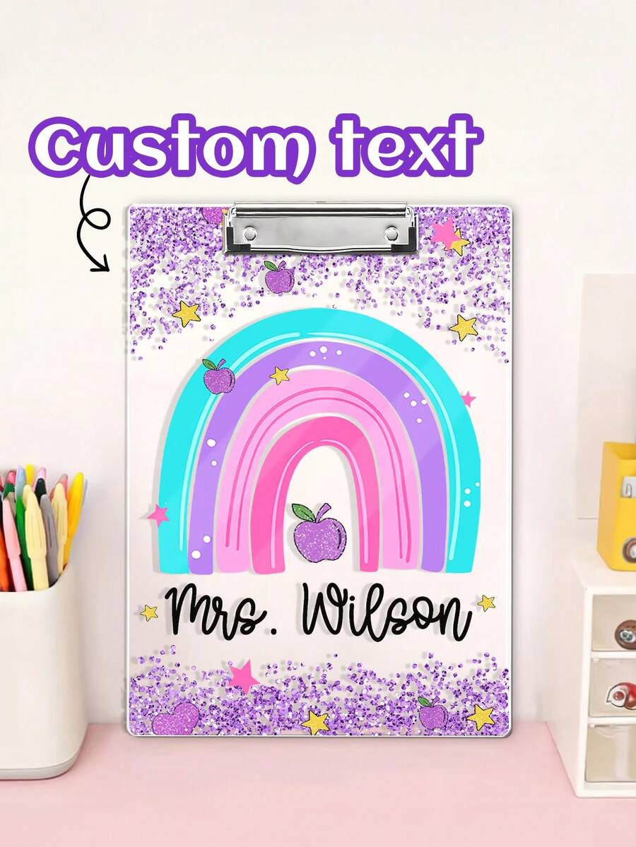 1pc Personalized Teacher Appreciation Gifts, Custom Rainbow Teacher Clipboard, Teacher Name Clipboard, Teacher Name Gift, Custom Teacher, Back To School, School Supplies,School Supplies,Back To School,School Gift,For Office,For School,For Classroom,For Teacher Gifts,For University,For Colleague,For Dorm Rooms,For Teacher,For Boys And Girls,For Teenagers,Junior High School Students,Middle School Students,High School Senior High School Students,College Students,University Students,Freshman,Sophomore,Underclassmen,Multi-Functional,Ornamental,Reusable,Modern,Colorful,Cute,Vintage,Cartoon,Kawaii,Custom,Personalized,Unique,Customized,Workers,Clients,Students,For Business/Work/Office,For School - Multicolor - View 1