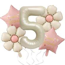 5pcs/Set Matte Milky White Small Flowers, Pink Stars, 32-Inch Number Decoration Suitable For Birthday Party, Anniversary - 彩色 - 查看 8