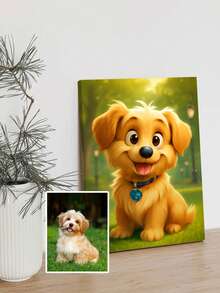 1 pieza Retrato de mascota de dibujos animados enmarcado personalizado, Pintura de mascota de dibujos animados personalizada, Retrato de perro de dibujos animados, Retrato de gato de dibujos animados, Decoración de pared para amantes de las mascotas - Multicolor - Ver 4