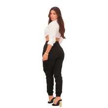 Women's High Waisted Cargo Jogger Pants Premium Twill Side Pocket, Women's High Waisted Cargo Jogger Jeans With Lycra, Women's High Waisted Butt Lifting Cargo Jeans - 黑色 - 查看 5