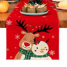 1pc Christmas Pattern Leaf Print Decorative Table Runner, Suitable For Holidays, Parties, Birthdays, Dinners, Kitchen, Dining Room, Year-Round Home Decor, Household Textile Table Runner
