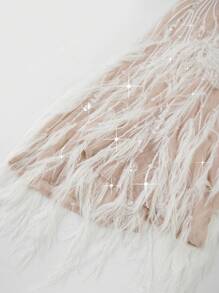 Nuevo vestido elegante de gala blanco para mujer con detalles de lentejuelas y plumas, sofisticado para eventos de banquete