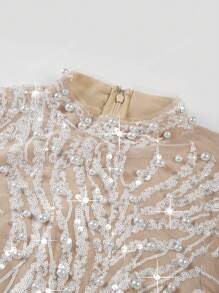 Nuevo vestido elegante de gala blanco para mujer con detalles de lentejuelas y plumas, sofisticado para eventos de banquete