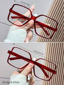 1pc Fashionable Oversized Red Frame Unisex Retro Classic Glasses - Red - View 4