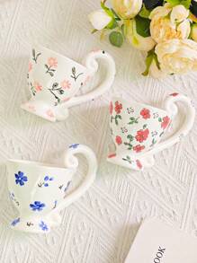 1 Set Taza de café de cerámica pintada a mano con plato, de estilo floral, de gran tamaño para uso doméstico y regreso a la escuela