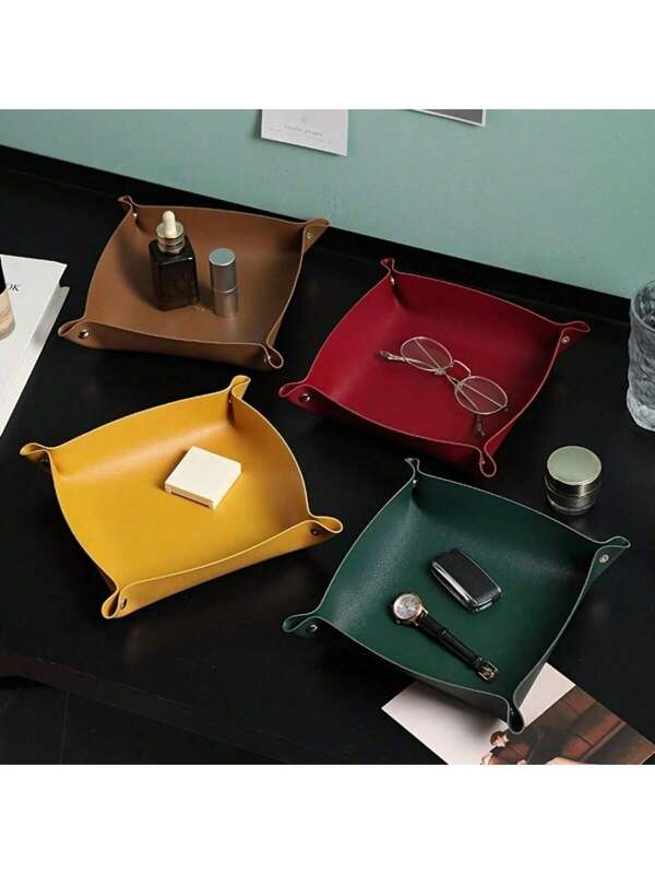 Foldable Travel Storage Tray, Fashionable And Simple, PU Leather Jewelry Storage Tray, Candy, Cosmetics, Desktop Decoration Storage Box, Miscellaneous Items, Remote Control, Key Storage TrayFor Women Storage Organizer Travel Essentials Back To School Dormitory Storage