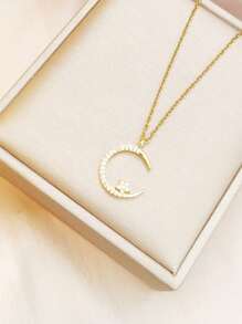 1 pièce Ensemble de collier de strass élégant avec étoiles et lune, chaîne claviculaire simple et raffinée pour femmes, convient pour les fêtes et les cadeaux, adapté pour un port quotidien ou festif, convient pour les voyages et les vacances