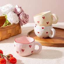1pc Ceramic Heart-Shaped Coffee Mug, Minimalist European Style Milk Cup, Ceramic Mug, High-Quality Ceramic Water Cup, Couple Mugs, Cute Office Coffee Cup