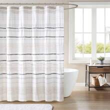 New  NEA 100% Cotton Shower Curtain Boho Tassels, Multi-Color Stripe Print Hine Washable, Modern Home Bathroom Décor Bathtub Privacy Screen, 72" X 72", /Gray - Gray - View 2