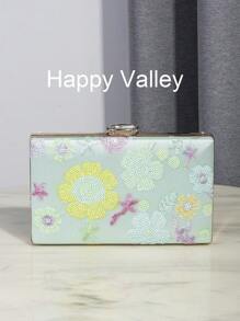 1pc Sequin Embroidered Floral Handbag (Random Pattern) With Metal Crossbody Chain, Elegant And Refined Fashion Women's Clutch Purse, Suitable For Parties, Romantic Weddings, Balls, Galas. Halloween Celebration, Valentine's Day Gift