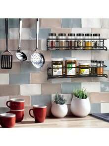 1 件黑色金属调味架，免钉粘贴安装和螺丝孔安装，节省空间的调味罐架，适用于橱柜门、墙壁，坚固耐用，可容纳 6-8 个调味罐，承重 10 公斤，适用于厨房、浴室、圣诞节、复活节储存 - 彩色 - 查看 7