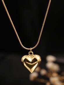 1 件 18k 金不锈钢简约抛光心形吊坠项链，适合女士，可调节，百搭，时尚优雅，适合日常佩戴，送给女友、妻子的礼物 - 金色 - 查看 7
