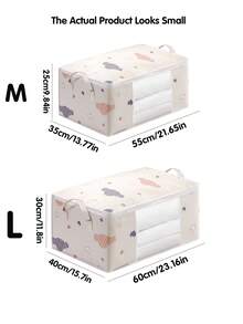 1/2pcs Household Quilt Storage Bag, Clothes Storage Box, Dust-Proof Cartoon Graphic Closet Storage Bag, For Household - Beige - View 2