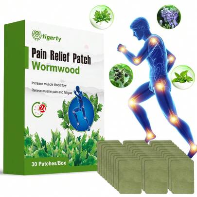 Tigerty Mugwort Herbal Body Comfort Patches - Natural Muscle Recovery For Sprains, Soreness & Joint Discomfort, Non-Medical Herbal Therapy, 30 Pcs/Box