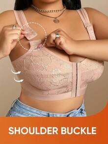 加大码前扣蕾丝无钢圈舒适文胸 - 杏色 - 查看 4