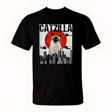 Funny Vintage Anese Catzilla Siamese Cat T-Shirt 220G Heavy Cotton T-Shirt – Thick Fabric Holds Pe, Feels Soft – Perfect For Outdoor Adventures, Gym Sessions, Family BBQs, Or School Days – Modern Meets Vintage In One – Great Gift For , Wo, Students, And Outdoor Lovers - Black - View 1
